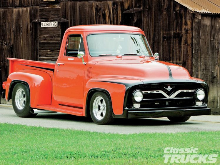 1955, Ford, F 100, Pickup, Hotrod, Streetrod, Hot, Rod, Street, Blue, Usa, 1600×1200 03 HD Wallpaper Desktop Background