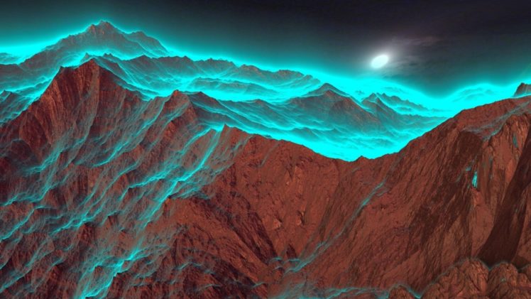mountain, Mist, Moon, Night, Landscape, Beauty HD Wallpaper Desktop Background