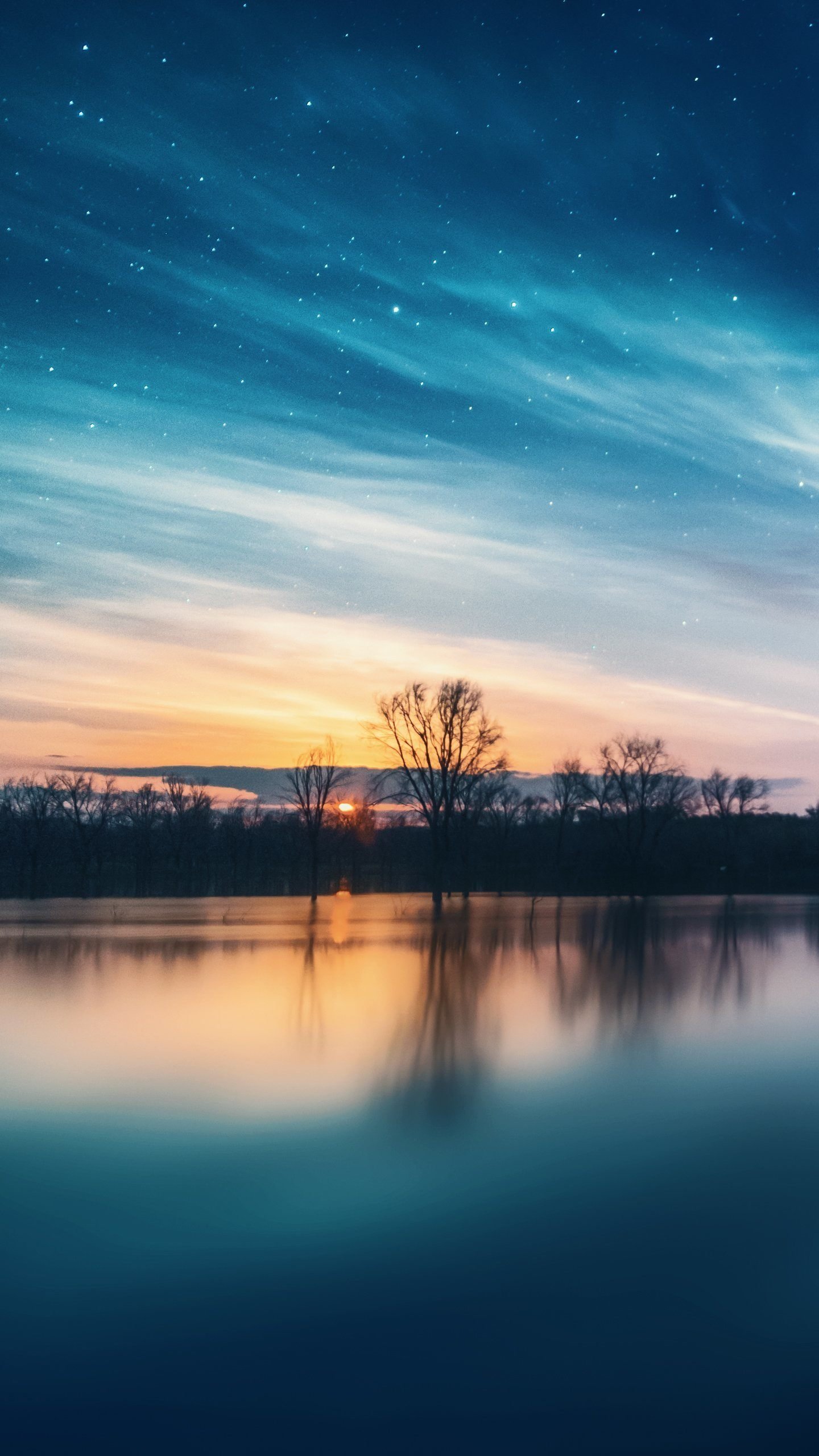 stars, Blue, Sky, Beauty, Lake, Tree, Sunset, Cloud, Landscape Wallpaper
