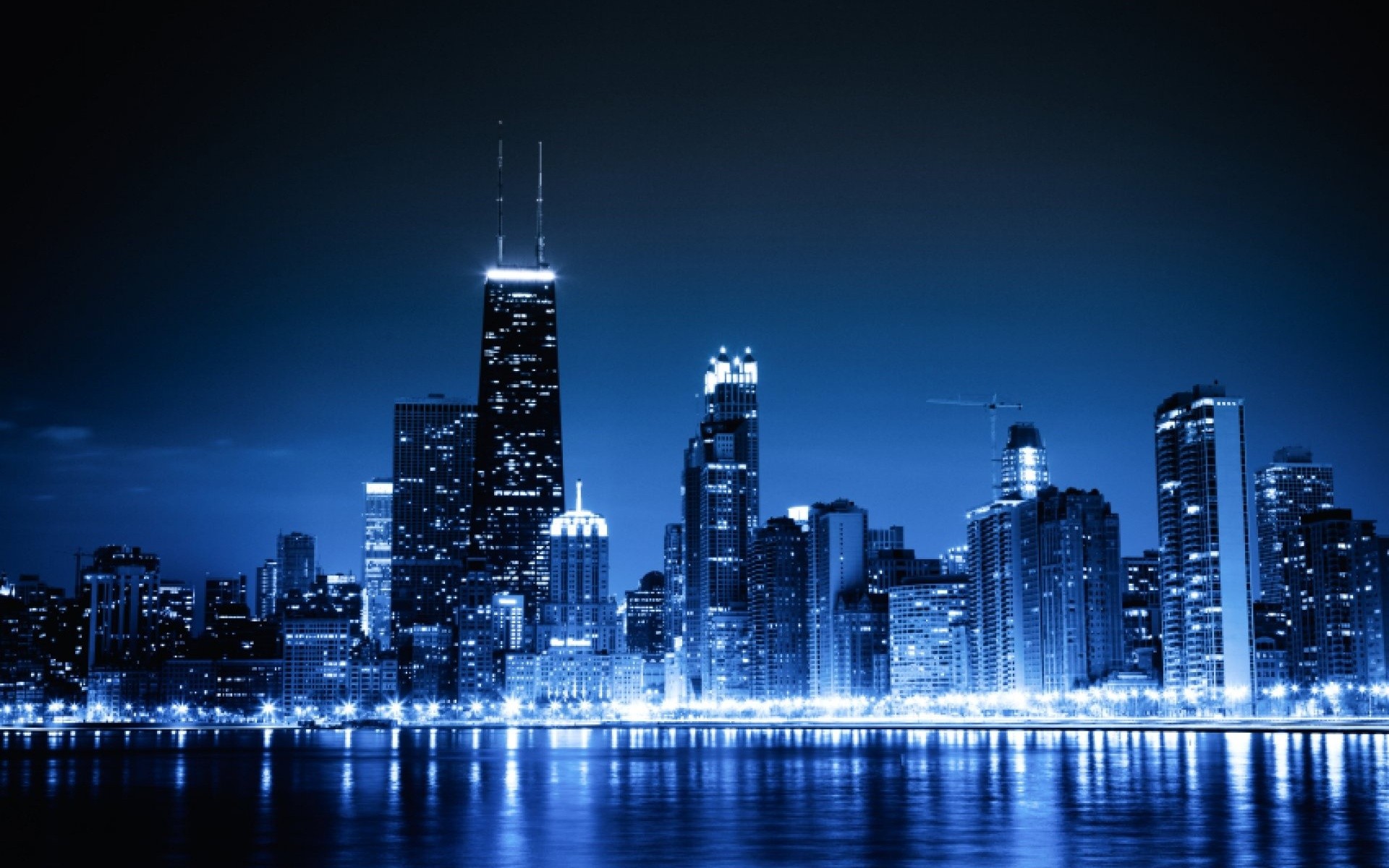 blue, Cityscapes, Chicago, Night, Lights, Urban, Skycrapers Wallpaper