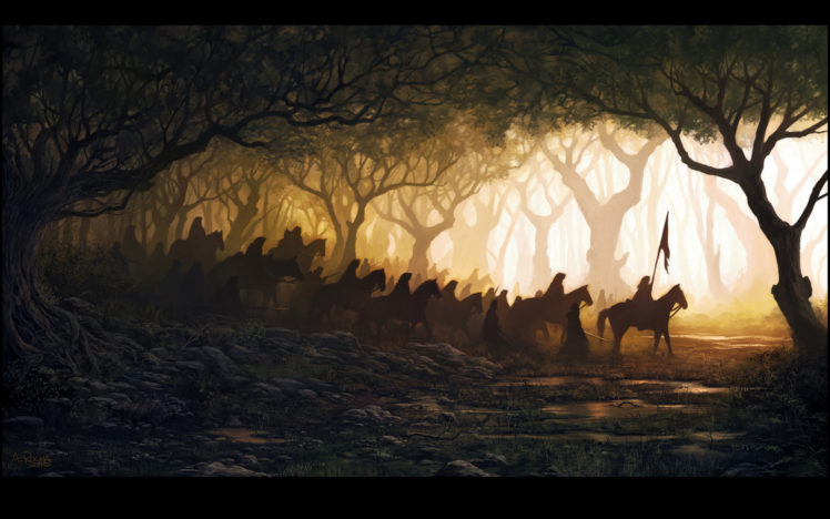 paintings, Forest, Horses HD Wallpaper Desktop Background