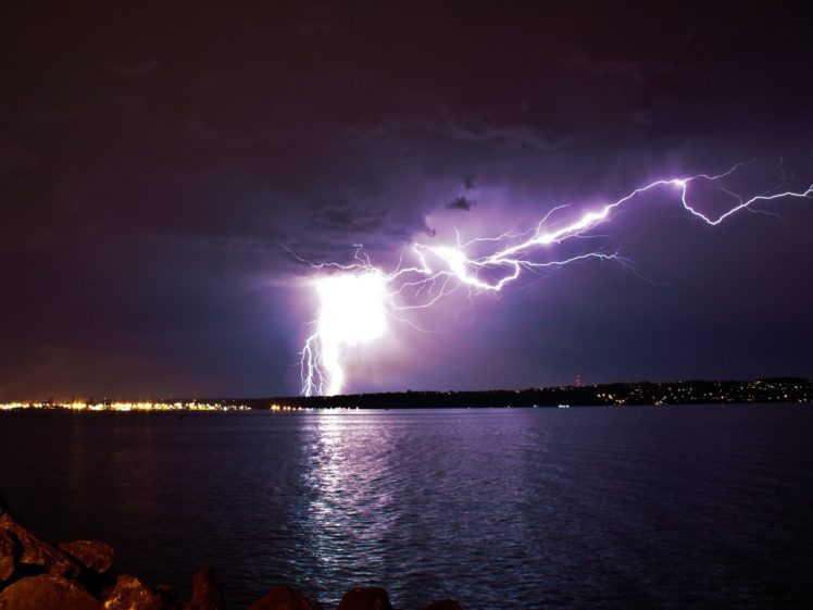 lightning, Storm, Rain, Clouds, Sky, Nature, Thunderstorm HD Wallpaper Desktop Background