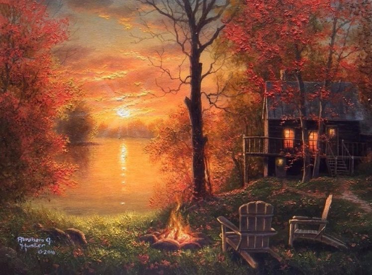 painting, Art, Oil, Lake, Mountain, Beauty, Tree, Landscape, Sky, Cloud, Flower HD Wallpaper Desktop Background