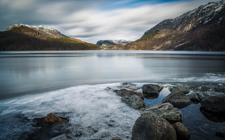 mountain, Lake, Beauty, Landscape, Ice, Sky, Clouds HD Wallpaper Desktop Background