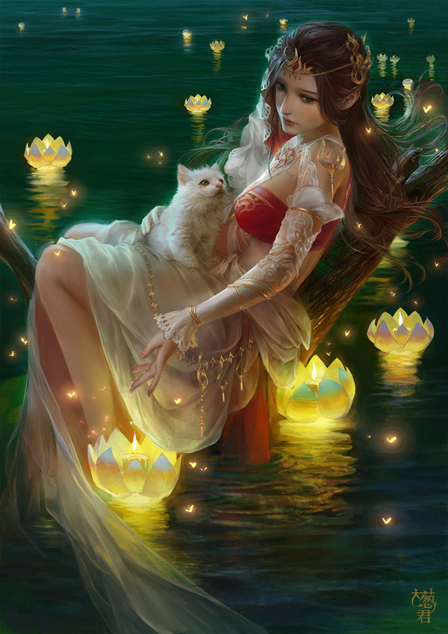 fantasy, Original, Girl, Woman, Character, Long, Hair, Beautiful, Cat Wallpaper