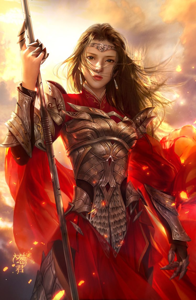 fantasy, Original, Girl, Woman, Character, Long, Hair, Beautiful, Red, Warrior HD Wallpaper Desktop Background