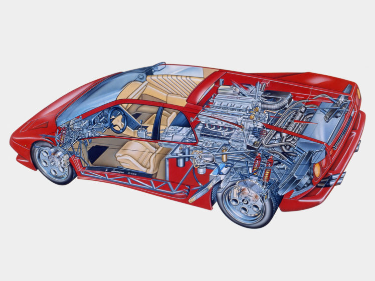 1993, Lamborghini, Diablo vt, Diablo, Supercar, Supercars, Interior, Engine, Engines HD Wallpaper Desktop Background