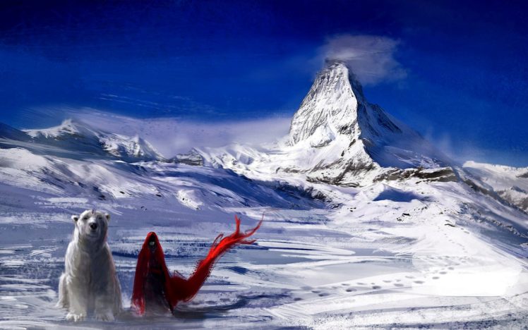 women, Ice, Winter, Bear, Landscape, Magic, Fantasy HD Wallpaper Desktop Background