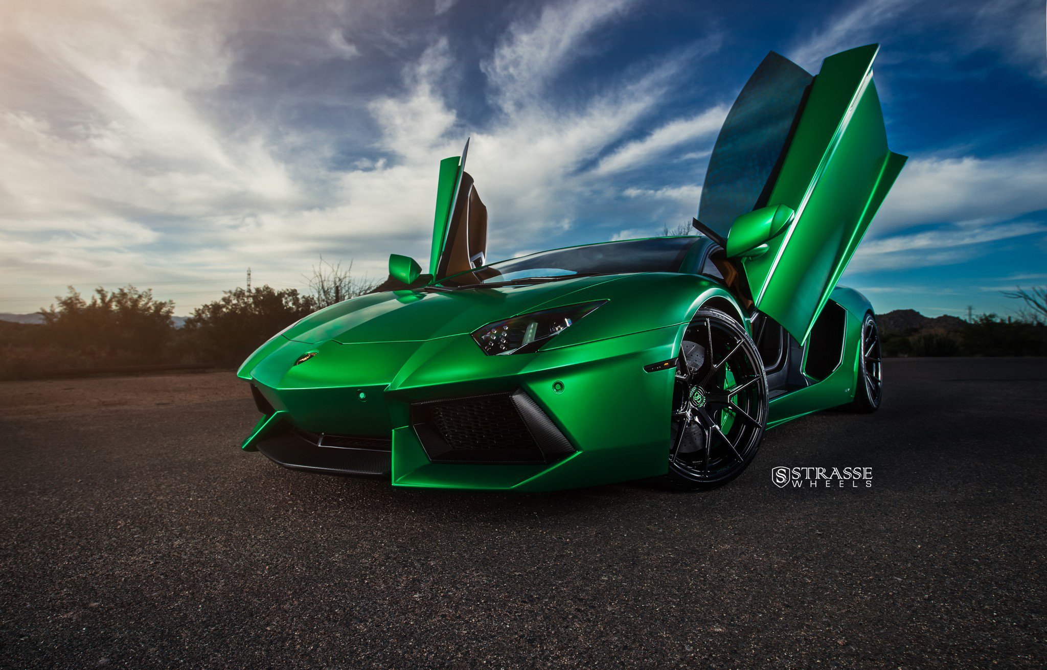 strasse, Wheels, Green, Lamborghini, Aventador, Cars Wallpaper
