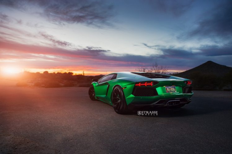 strasse, Wheels, Green, Lamborghini, Aventador, Cars HD Wallpaper Desktop Background