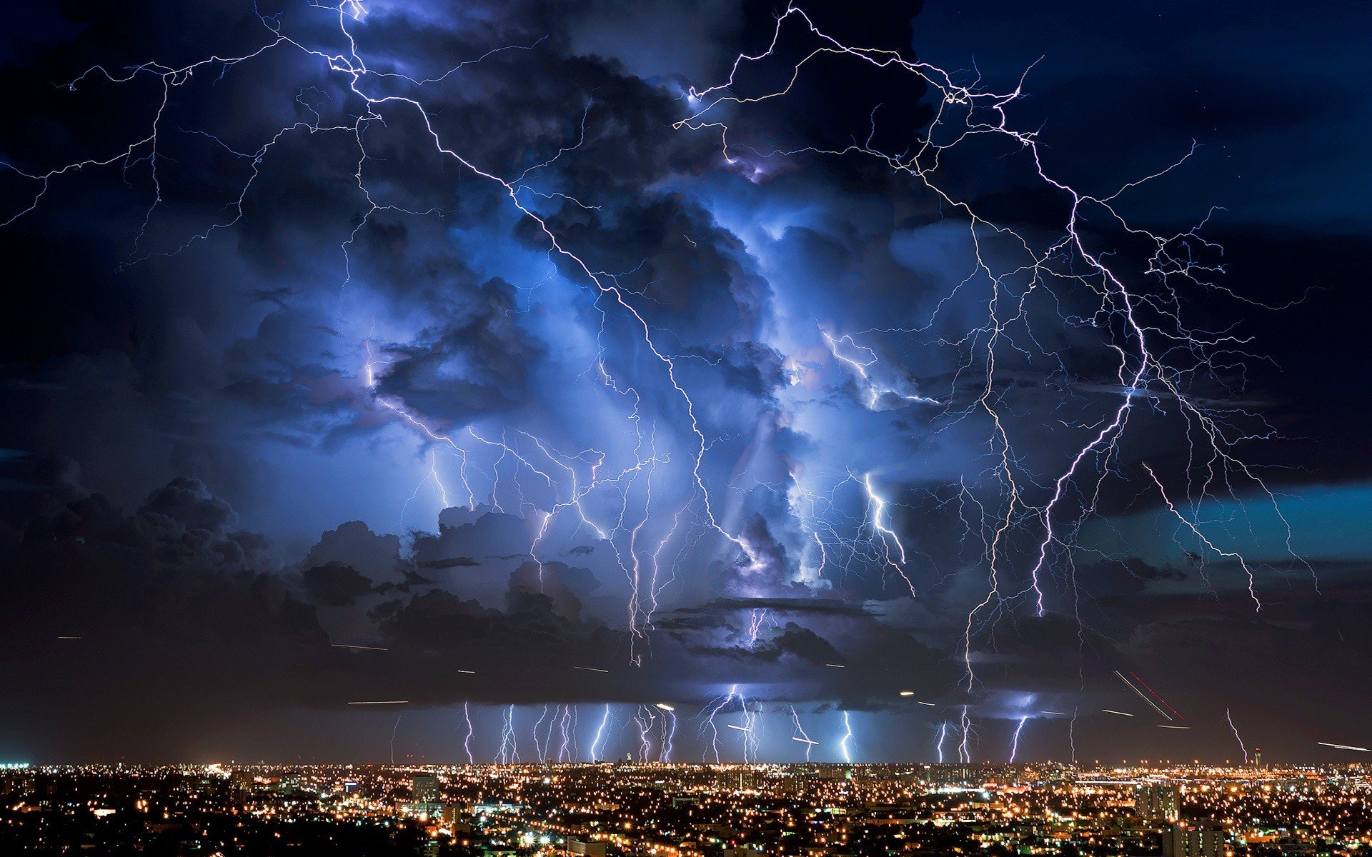 lightning, Nature, Electricity, Clouds, City, Photography, Cityscape, Night, Sky, Lights, Storm Wallpaper