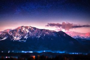 night, Stars, Mountain, Landscape