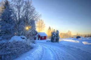 trees, Snow, House, Beautiful, Winter, White, Road, Sunset, Frost, Cold