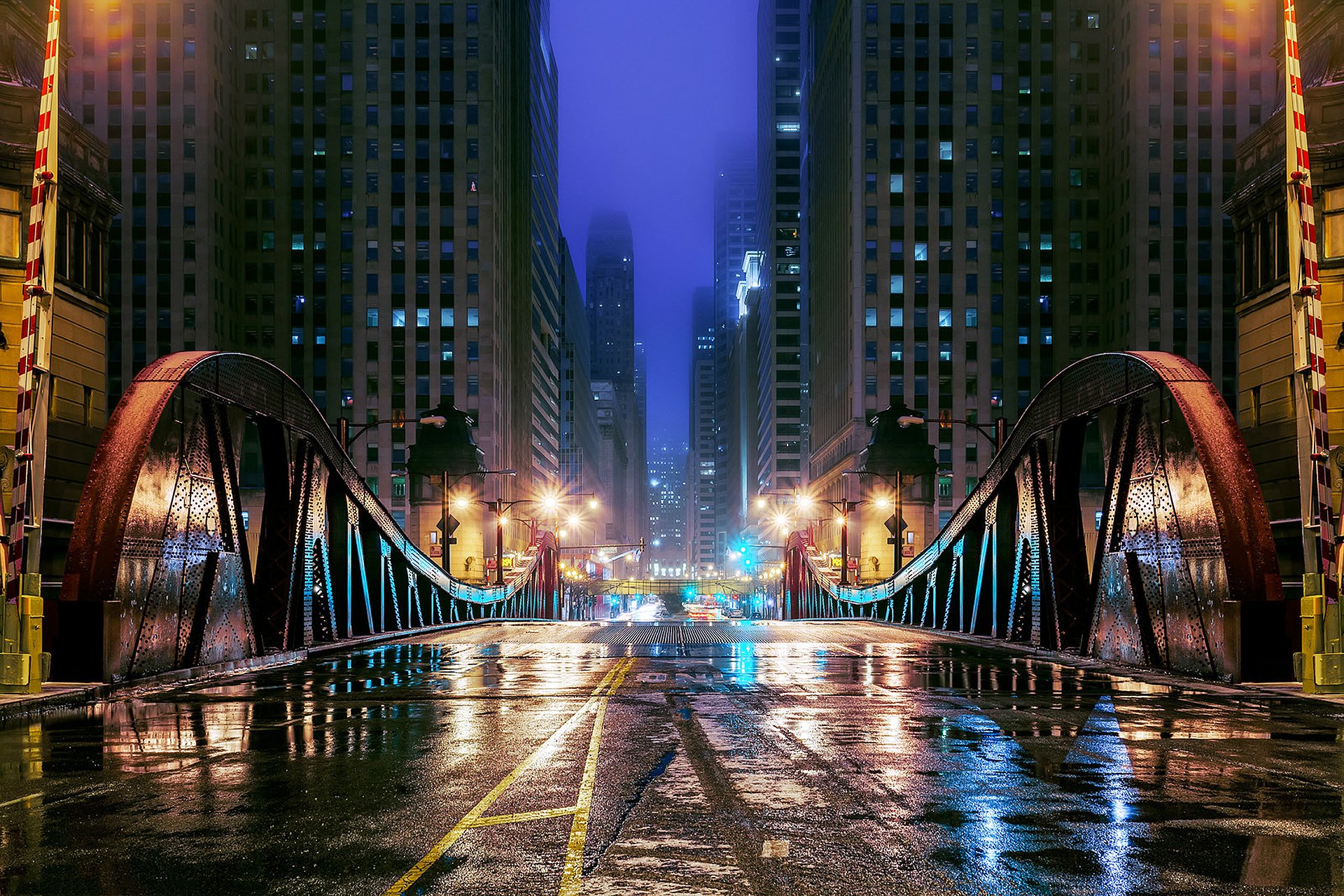 architecture, City, Lights, Road, Chicago, Skyline, Buildings, City, Skyscrapers, Lights Wallpaper