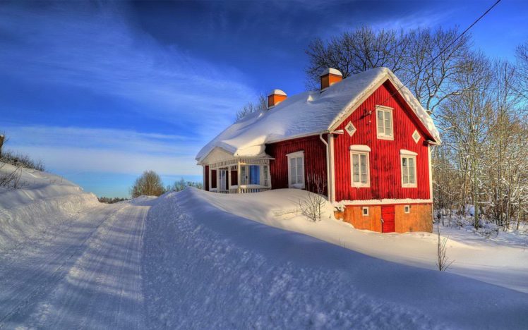 sweden, Road, Snow, Sky, Houses, Blue, Winter, Pure, Fantastic, Enchanting, Magic, White, Beautiful, Cold, House, Icy, Farm, Landscape, Nature, Weather, Awesome, Ice HD Wallpaper Desktop Background