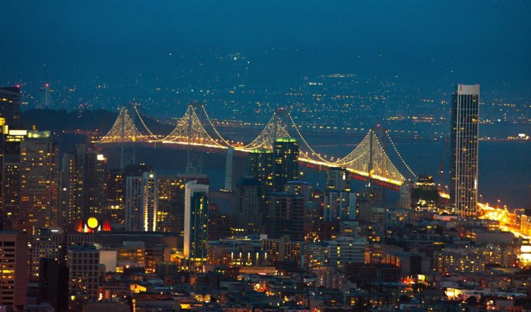 landscapes, Cityscapes, Bridges, Buildings, San, Francisco, Bay, Bridge, Nocturnal HD Wallpaper Desktop Background