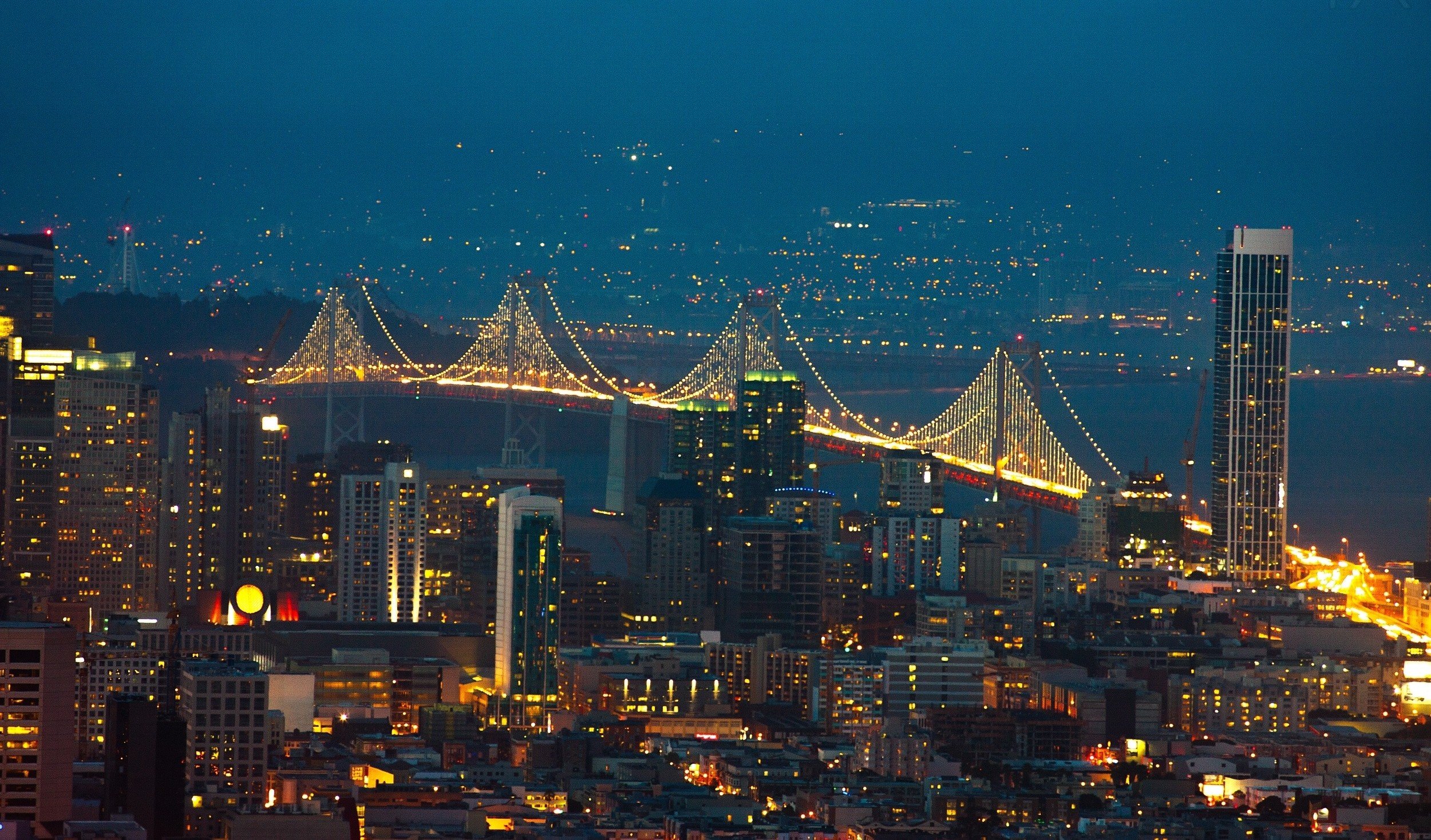 landscapes, Cityscapes, Bridges, Buildings, San, Francisco, Bay, Bridge, Nocturnal Wallpaper