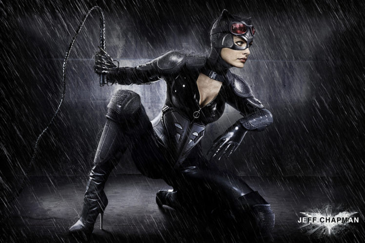 catwoman, Girl, Costume, Superhero, Whip, Rain, Glare HD Wallpaper Desktop Background
