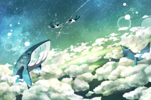 clouds, Original, Scenic, Seifuku, Sky, Stars, Whale