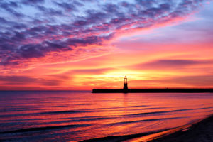 landscape, Sea, Sunset, Beauty, Coast, Beach, Water, Sky, Lighthouse, Sand, Reflection, Shine