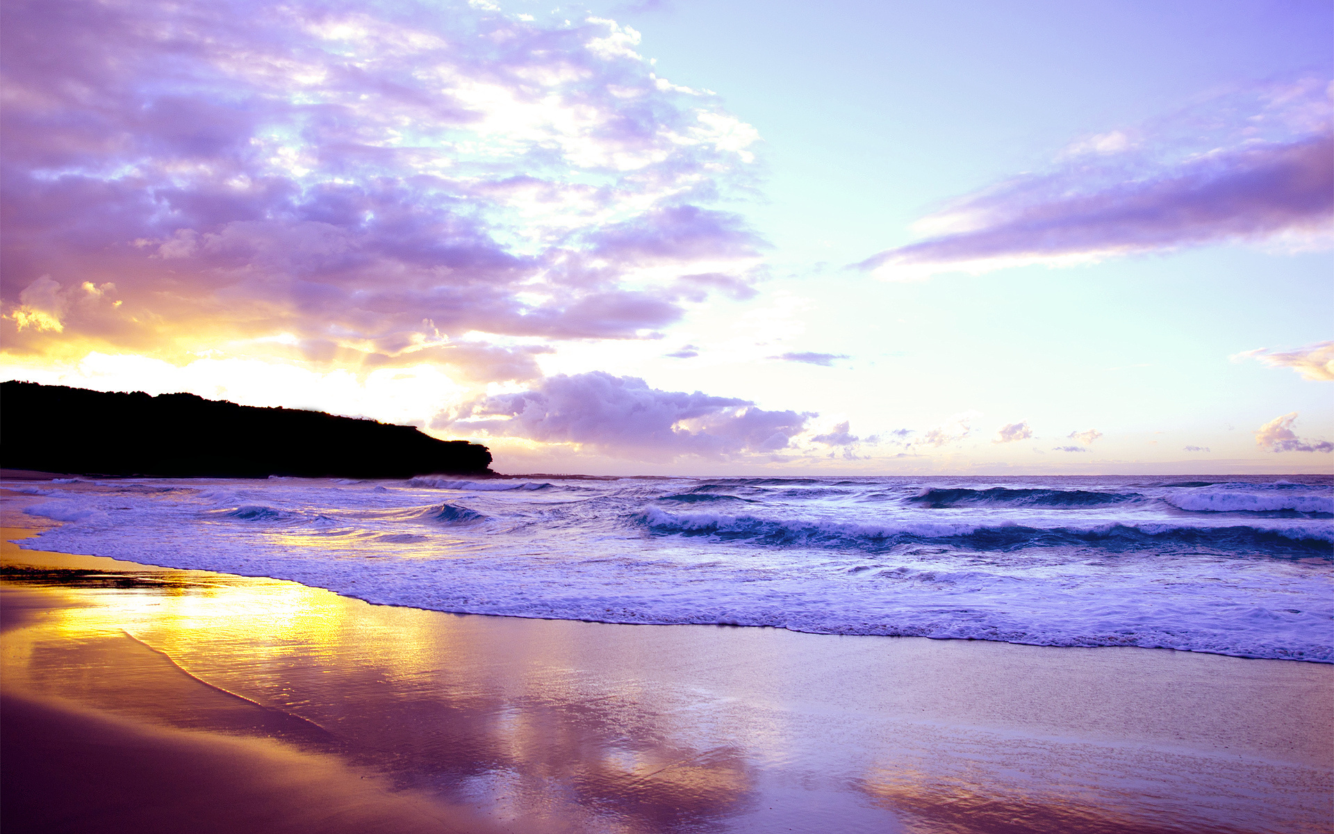 landscape, Sea, Sunset, Waves, Beach, Sky, Beautiful, Reflection Wallpaper