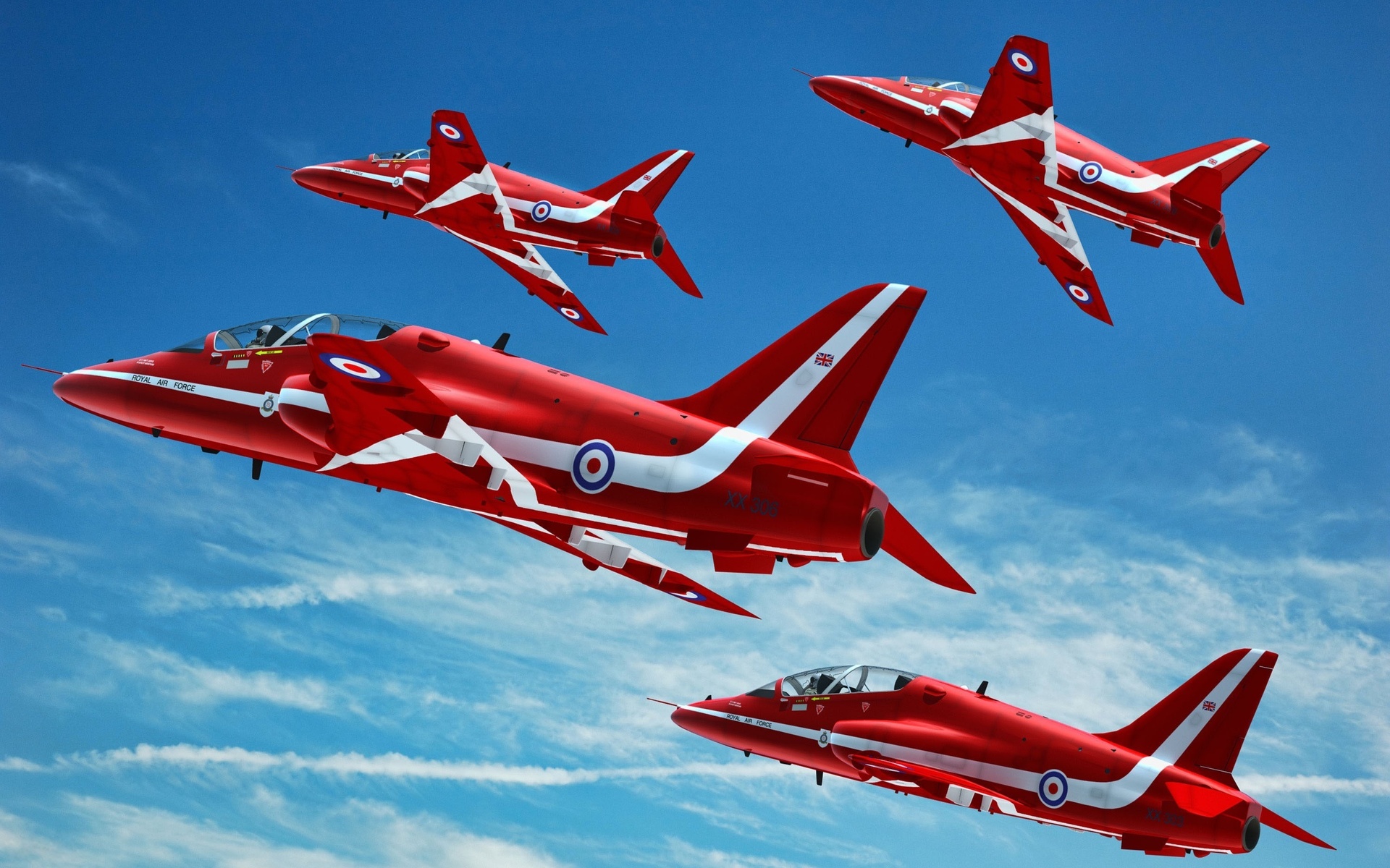 red, Airplanes, Clouds, Sky, Stripes, Flying, Military, Jet, Jets Wallpaper