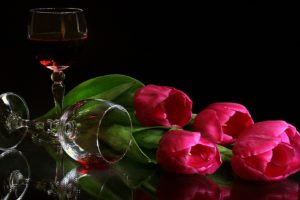 tulips, Wine, Glasses