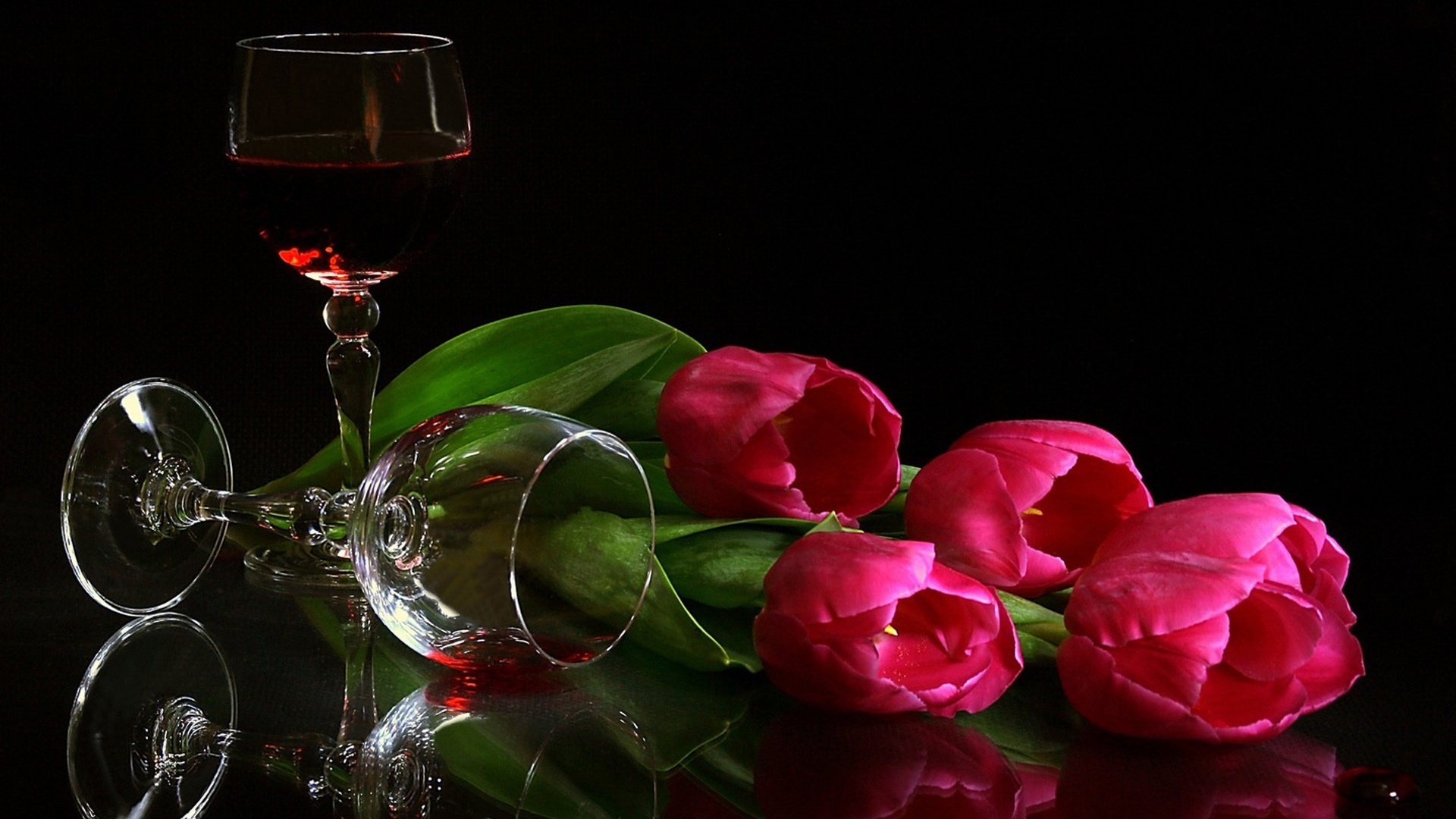 tulips, Wine, Glasses Wallpaper