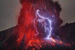 original, Landscape, Amazing, Volcano, With, Lightning