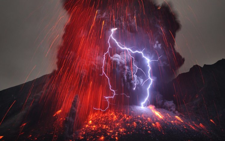 original, Landscape, Amazing, Volcano, With, Lightning HD Wallpaper Desktop Background