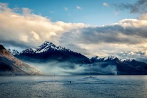 new, Zealand, Sea, Mountains, Sky, Clouds