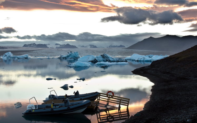 boat, Boats, Reflection, Sunrise, Sunset, Winter, Ice HD Wallpaper Desktop Background