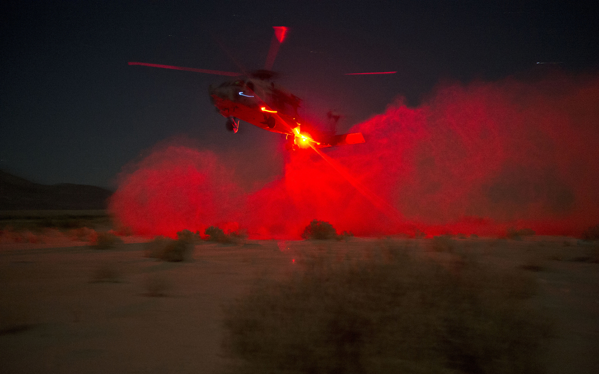 helicopter, Light, Night, Dust, Military Wallpaper