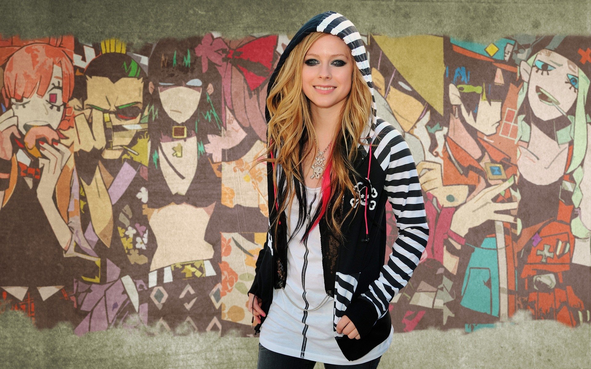 avril, Lavigne, Graffiti, Smock, Smile, Chain Wallpaper