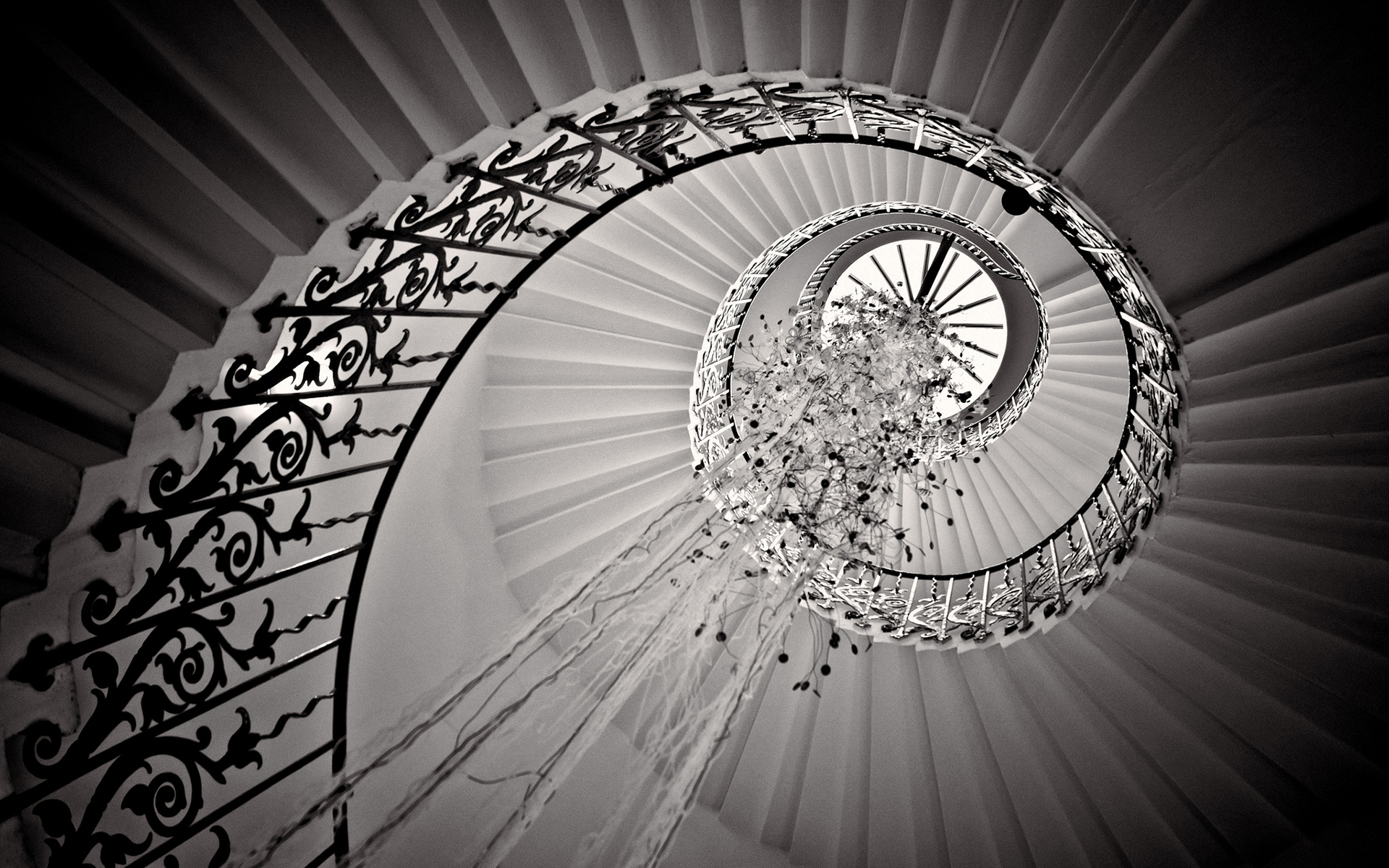 stairs, Staircase, B w, Spiral Wallpaper