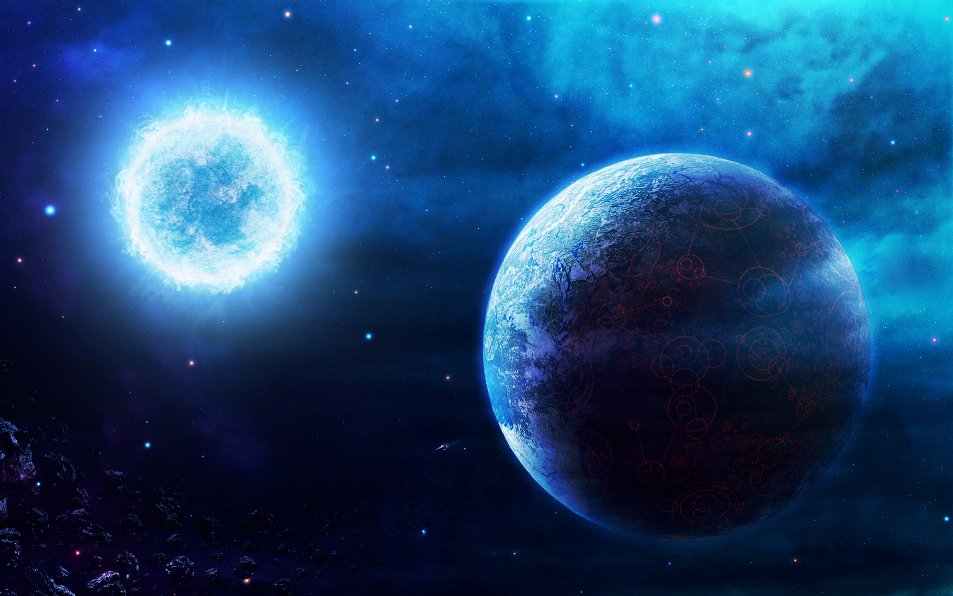 blue, Outer, Space, Planets Wallpaper