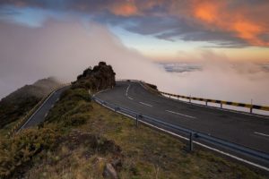 carretera, Curva, Nubes