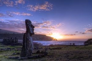 sunset, Clouds, Landscapes, Sea, Scenic, Statues