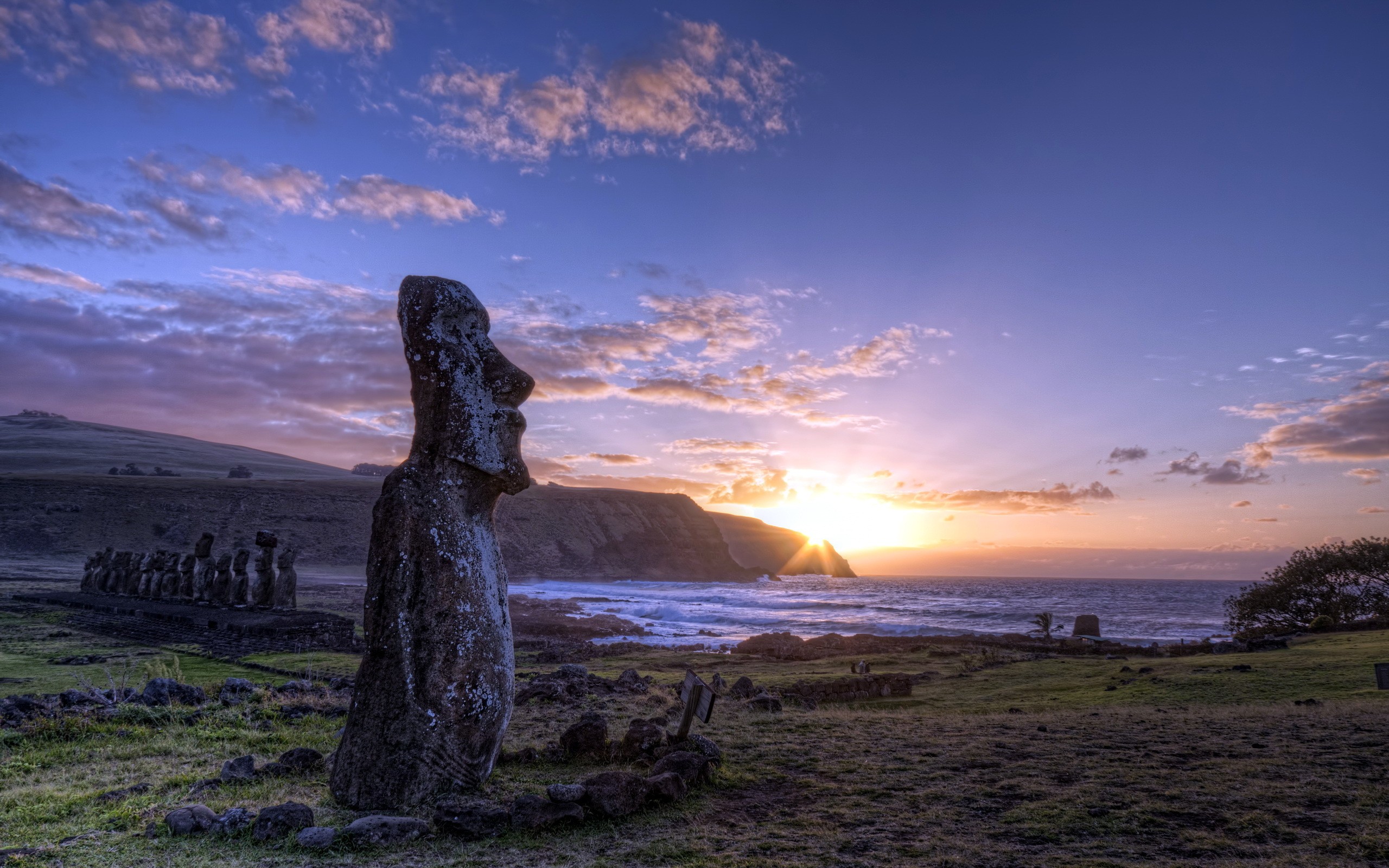 sunset, Clouds, Landscapes, Sea, Scenic, Statues Wallpaper