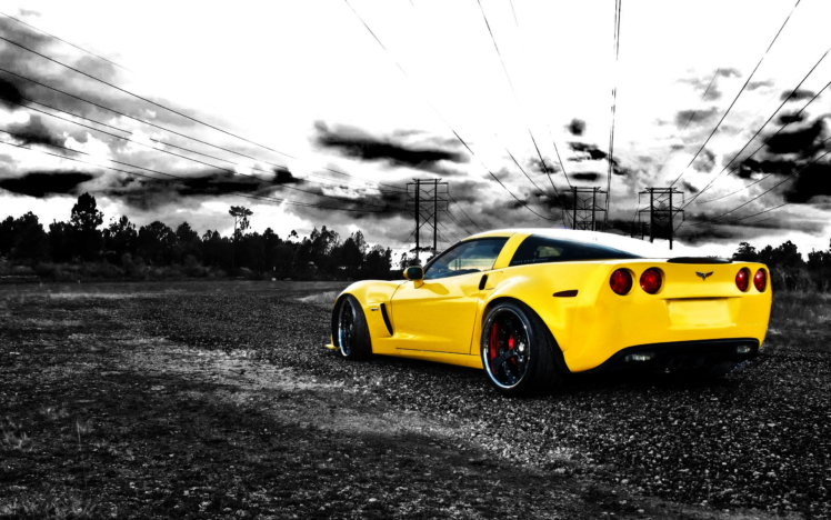 cars, Vehicles, Chevrolet, Corvette, Selective, Coloring, Corvette, Sport, Cars, Yellow, Cars, American, Cars HD Wallpaper Desktop Background