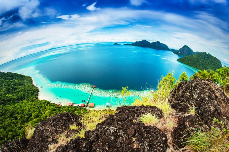 malaysia, Tropics, Coast, Sky, Sea, Crag, From, Above, Bohey, Dulang, Island, Nature HD Wallpaper Desktop Background