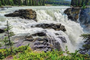usa, Waterfall, Forest, Parks, Crag, Athabasca, Falls, Jasper, Nature
