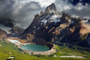 argentina, Mountains, Lake, Scenery, Grass, Clouds, Nature