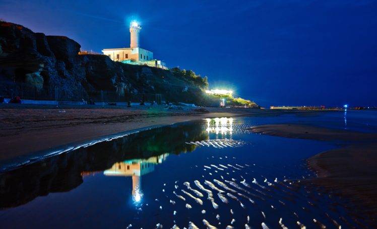 italy, Coast, Lighthouse, Night, Anzio, Lazio, Nature HD Wallpaper Desktop Background
