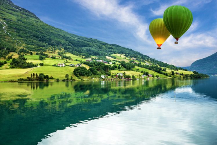 scenery, Mountains, Rivers, Grasslands, Aerostat, Nature HD Wallpaper Desktop Background