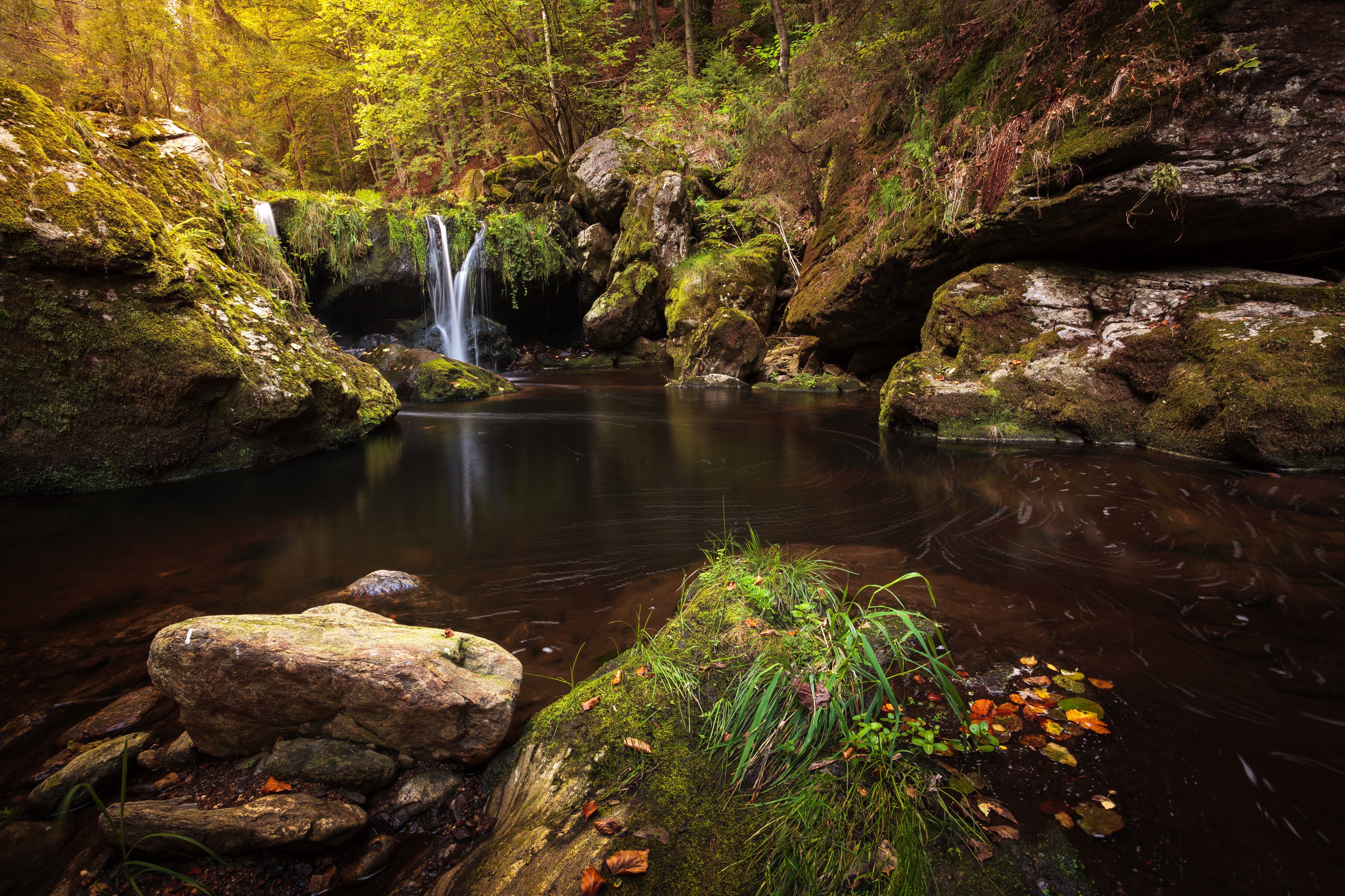 waterfalls, Stones, Moss, Nature Wallpaper
