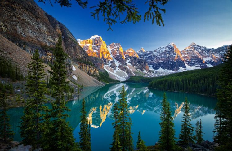 canada, Mountains, Scenery, Lake, Forests, Banff, Moraine, Lake, Nature HD Wallpaper Desktop Background