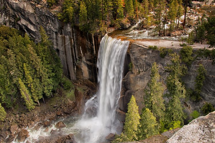 usa, Parks, Waterfalls, Scenery, Yosemite, Crag, Trees, Nature HD Wallpaper Desktop Background
