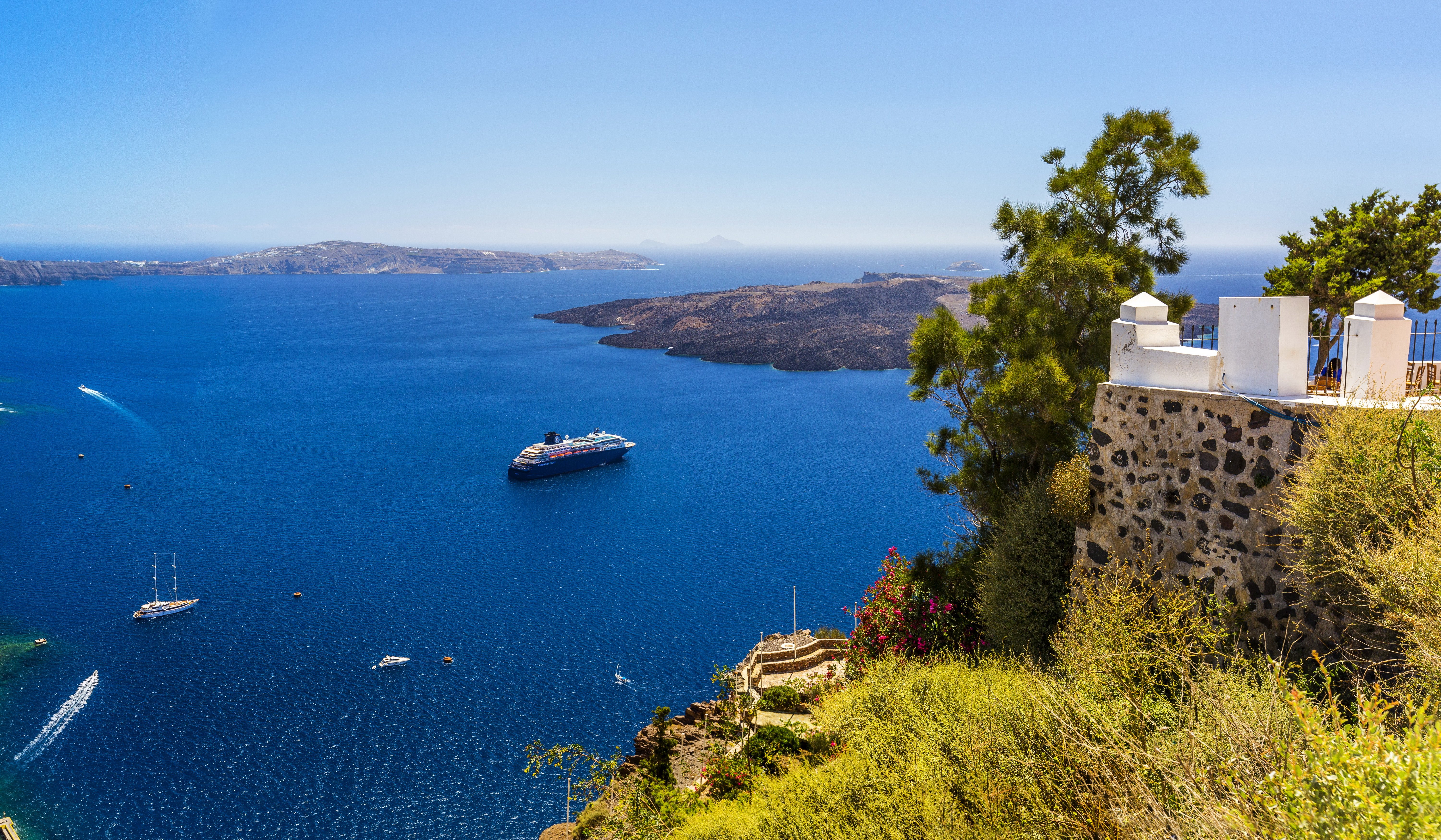 greece, Sea, Coast, Scenery, Cruise, Liner, Santorini, Nature Wallpaper