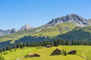 switzerland, Scenery, Mountains, Houses, Forests, Grasslands, Jakobshorn, Davos, Nature